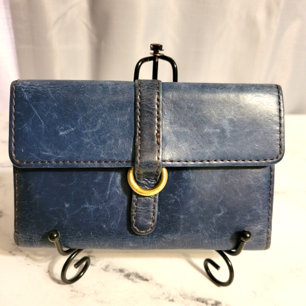 HOBO Navy Blue Distressed 'Vinn' Tri-Fold Leather Wallet With Wanderlust Lining